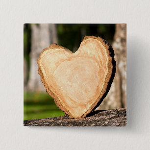 Badge Carré 5 Cm bouton coeur en bois