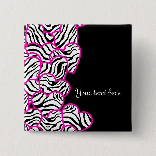 Badge Carré 5 Cm Bouton Coeurs Zebra (Devant)