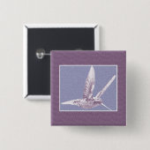 Badge Carré 5 Cm Bouton Colibri Violet (Devant & derrière)