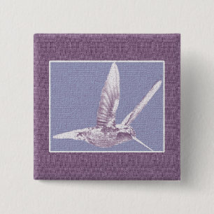 Badge Carré 5 Cm Bouton Colibri Violet