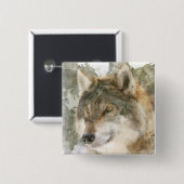 Badge Carré 5 Cm Bouton cool d'aquarelle Wolf Pin (Devant & derrière)
