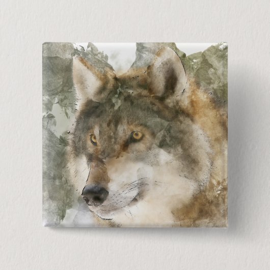 Badge Carré 5 Cm Bouton cool d'aquarelle Wolf Pin (Devant)