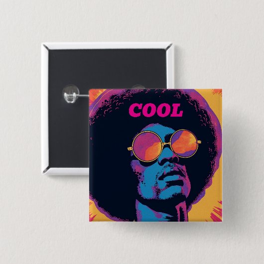 Badge Carré 5 Cm Bouton cool/Rétro (Devant & derrière)