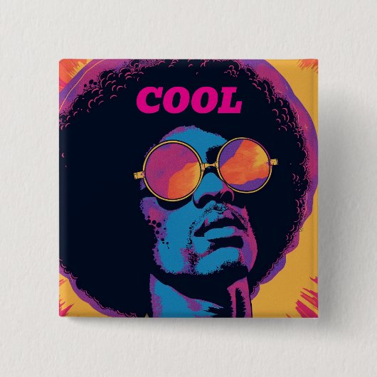 Badge Carré 5 Cm Bouton cool/Rétro (Devant)