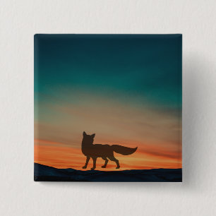 Badge Carré 5 Cm Bouton Coucher de soleil Fox