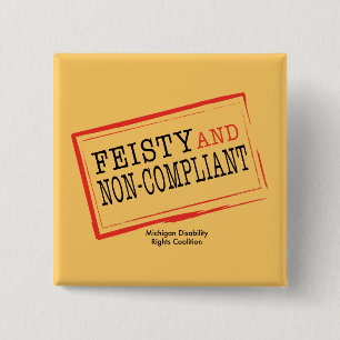 Badge Carré 5 Cm Bouton courageux orange