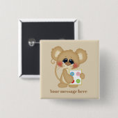 Badge Carré 5 Cm Bouton couture mignon ajouter un nom ou un message (Devant & derrière)