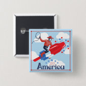 Badge Carré 5 Cm Bouton Cowboy Rocket Pop (Devant & derrière)