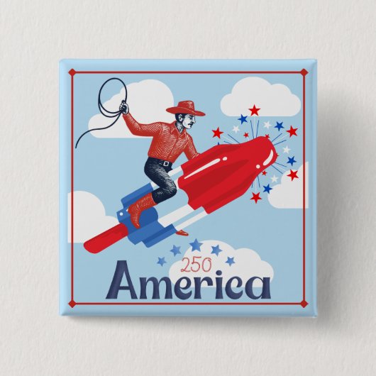 Badge Carré 5 Cm Bouton Cowboy Rocket Pop (Devant)