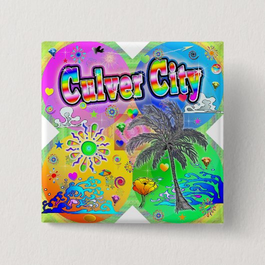 Badge Carré 5 Cm Bouton Culver CIty quadro saisons (Devant)