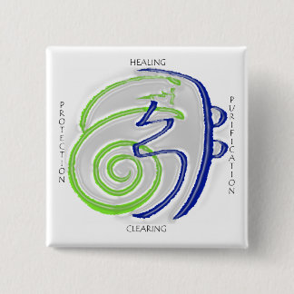 Badge Carré 5 Cm Bouton curatif de Reiki