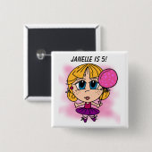 Badge Carré 5 Cm Bouton customisé d'anniversaire de ballerine (Devant & derrière)