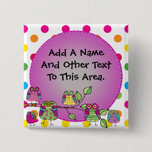 Badge Carré 5 Cm Bouton customisé de hibou de nature