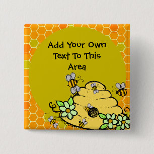 Badge Carré 5 Cm Bouton customisé ruche et abeilles