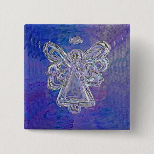 Badge Carré 5 Cm Bouton d'ailes d'angle d'argent violet