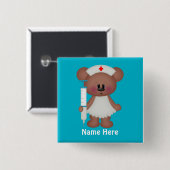 Badge Carré 5 Cm Bouton d'ajout de nom à l'ours infirmière (Devant & derrière)