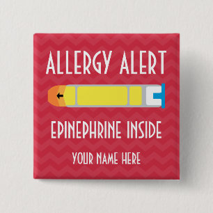 Badge Carré 5 Cm Bouton d'alerte d'allergie d'adrénaline