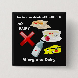 Badge Carré 5 Cm Bouton d'allergie laitière pour allergies alimenta