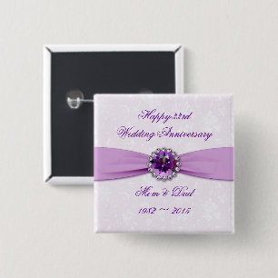 Badge Carré 5 Cm Bouton Damask 33e anniversaire du Mariage