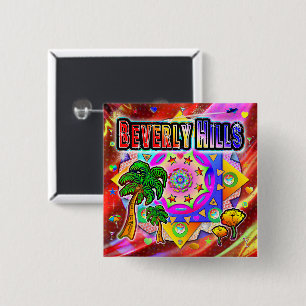 Badge Carré 5 Cm Bouton d'amis tropicaux de Beverly Hills
