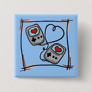 Badge Carré 5 Cm Bouton d'amour de Gamer