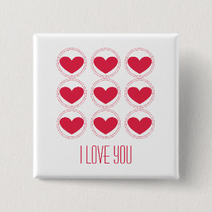 Badge Carré 5 Cm Bouton d'amour des coeurs, rose foncé