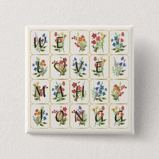 Badge Carré 5 Cm Bouton d'amour Mah Jongg (Devant)