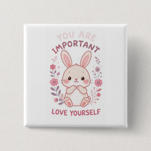 Badge Carré 5 Cm Bouton d'amour propre de lapin mignon - Vous êtes