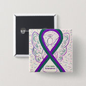 Badge Carré 5 Cm Bouton d'angle de la conscience violette et verte (Devant & derrière)