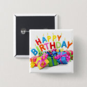 Badge Carré 5 Cm Bouton d'anniversaire (Devant & derrière)