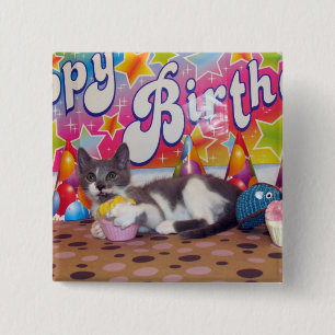 Badge Carré 5 Cm Bouton d'anniversaire de Bob - Chat / Kitten