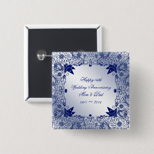 Badge Carré 5 Cm Bouton d'anniversaire de mariage de saphir