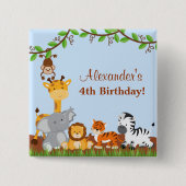 Badge Carré 5 Cm Bouton d'anniversaire du mignon Safari Jungle Anim (Devant)