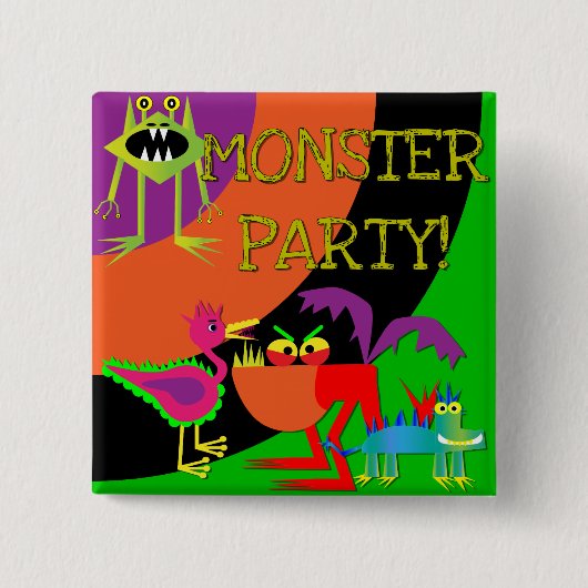 Badge Carré 5 Cm Bouton d'anniversaire du Monster Party (Devant)