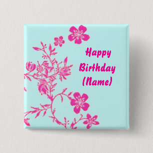 Badge Carré 5 Cm Bouton d'anniversaire floral