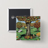 Badge Carré 5 Cm Bouton d'arbre de livre (Devant & derrière)