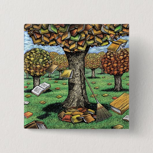Badge Carré 5 Cm Bouton d'arbre de livre (Devant)