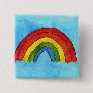 Badge Carré 5 Cm Bouton d'arc-en-ciel