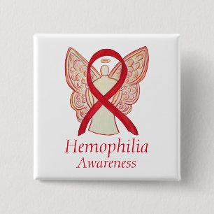 Badge Carré 5 Cm Bouton d'art Hémophilie Angel Red Awareness Ribbon