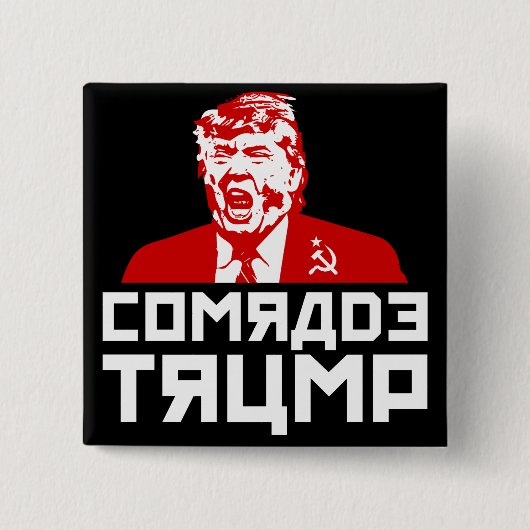 Badge Carré 5 Cm Bouton d'atout : "CAMARADE TRUMP" (noir) (Devant)