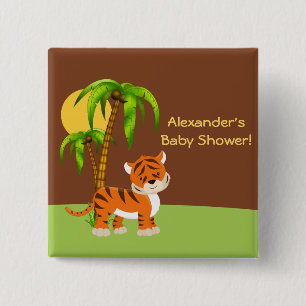 Badge Carré 5 Cm Bouton de Baby shower de tigre pour bébé mignon