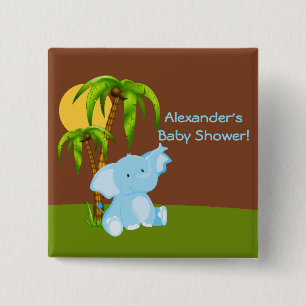 Badge Carré 5 Cm Bouton de Baby shower petit éléphant de la jungl