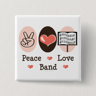 Badge Carré 5 Cm Bouton de bande Peace Love
