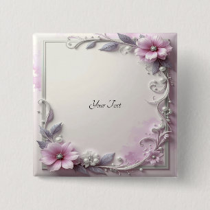 Badge Carré 5 Cm Bouton de cadre floral rose