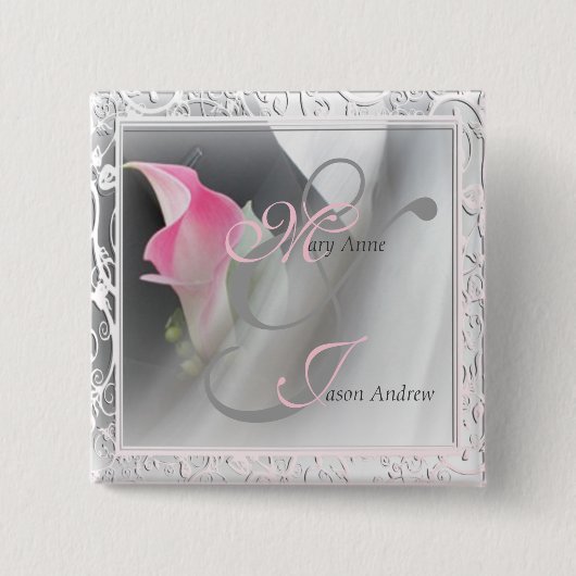 Badge Carré 5 Cm Bouton de cadre rose Calla Lily (Devant)