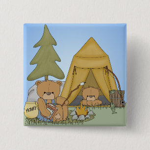 Badge Carré 5 Cm Bouton de camping Ours