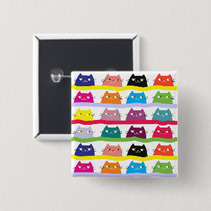 Badge Carré 5 Cm Bouton de Chat Coloré Drôle Mignon