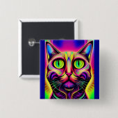 Badge Carré 5 Cm bouton de chat curieux (Devant & derrière)