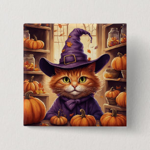 Badge Carré 5 Cm bouton de chat d'Halloween