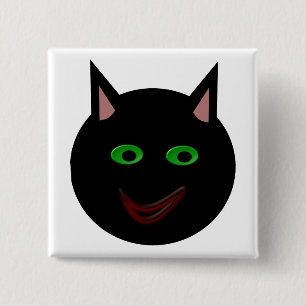 Badge Carré 5 Cm Bouton de chat noir Halloween